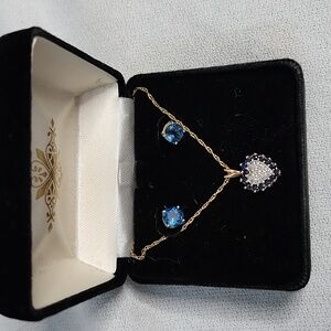 Sapphire and White crystals Necklace with  Blue Topaz 925 Earrings